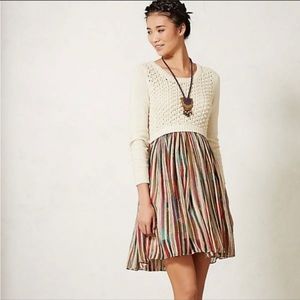 Anthropologie Cream Knit Bodice Multicolor Striped Skirt Dress